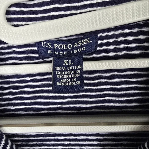 US Polo Assn Kids XL Navy Blue White Striped Short Sleeve Polo Shirt Pink Logo - Picture 4 of 7